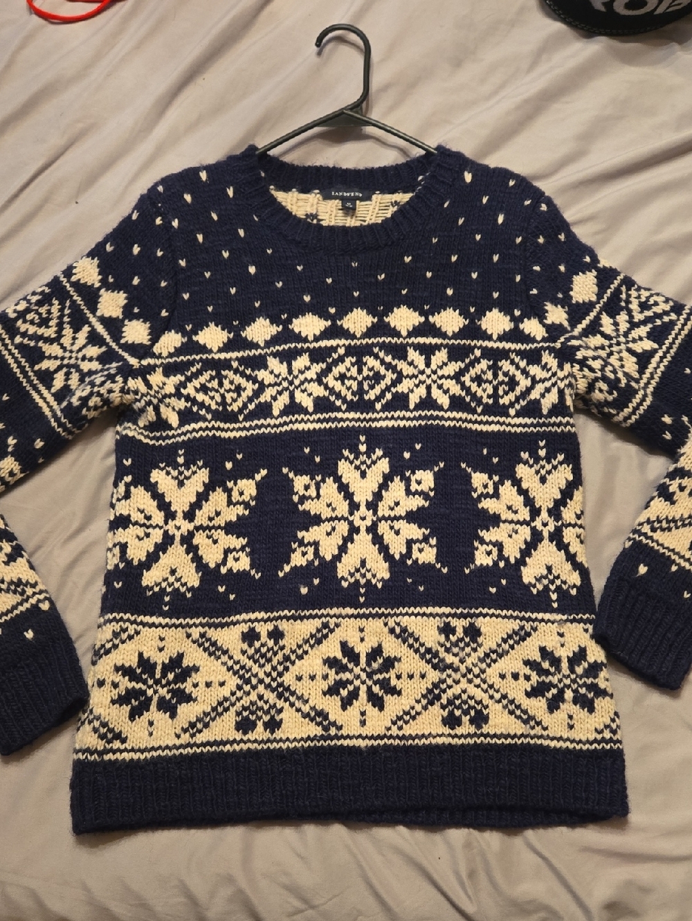 Lands' End Navy and Cream Fair Isle Crewneck Sweater
